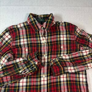 LRL Lauren Jean Co Petite Med Flannel Button Up Red Plaid Holiday Festive Cozy